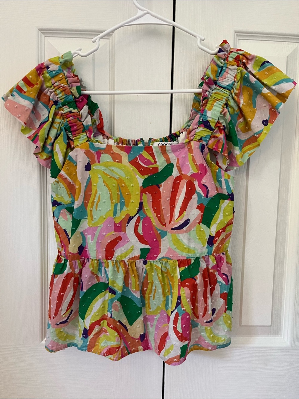 CROSBY by Mollie Burch Colorful Abstract Print Puff Sleeve Top – Sz S